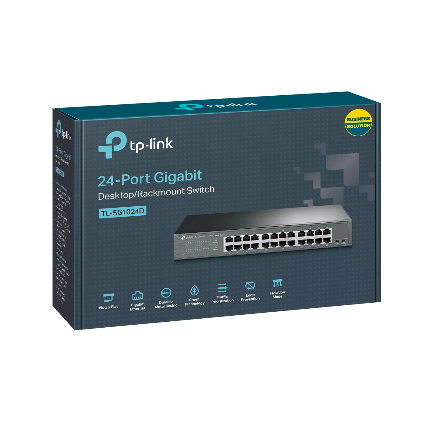 TP-Link TL-SG1024D 24 port gigabit network switch (rackmount, 48Gbit/s switching capacity, 24*RJ-45 ports, metal housing, IGMP snooping, unmanaged, plug-and-play) black - TL-SG1024D(UK)