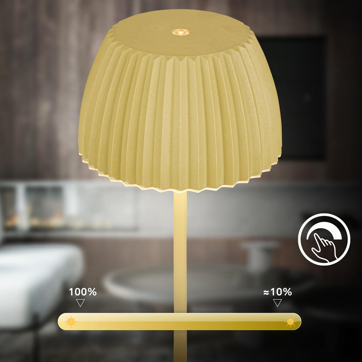 BRILONER - Riffle LED Table Lamp Wireless IP44 with Light Edge, Touch Dimmer, Replaceable Battery, Nightstand Lamp, Reading Lamp, LED Lamp, Battery Lamp, German Design Award Winner 2025, 14.5x36.5 cm, Green - 7553019