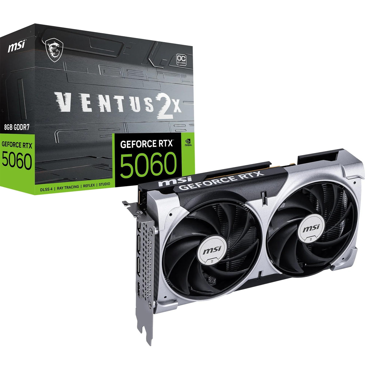 MSI GeForce RTX 5060 8G Ventus 2X OC - 8GB GDDR7 (28Gbps/128-bit), PCIe 5, Boost: 2527 Hz, HDMI 2.1b, DisplayPort 2.1b - V537-002R