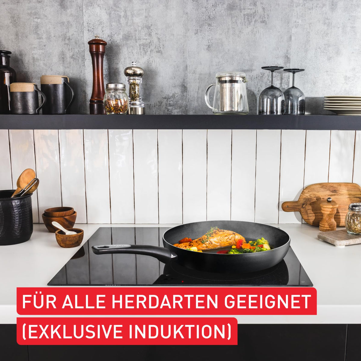 Tefal C38819 Hard Titanium Essential Wok de 28 cm, cu un strat antiaderent cu particule de titan, indicator de temperatură Thermo-Signal, lavabil în mașina de spălat vase, Fabricat în Franța, Negru