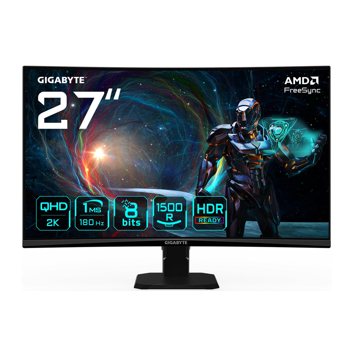 Gigabyte GS27QCA 27" QHD Curved Gaming Monitor – 2560 x 1440, 180Hz, 1ms, 250 cd/m², FreeSync, HDR Ready, HDMI 2.0, DisplayPort 1.4