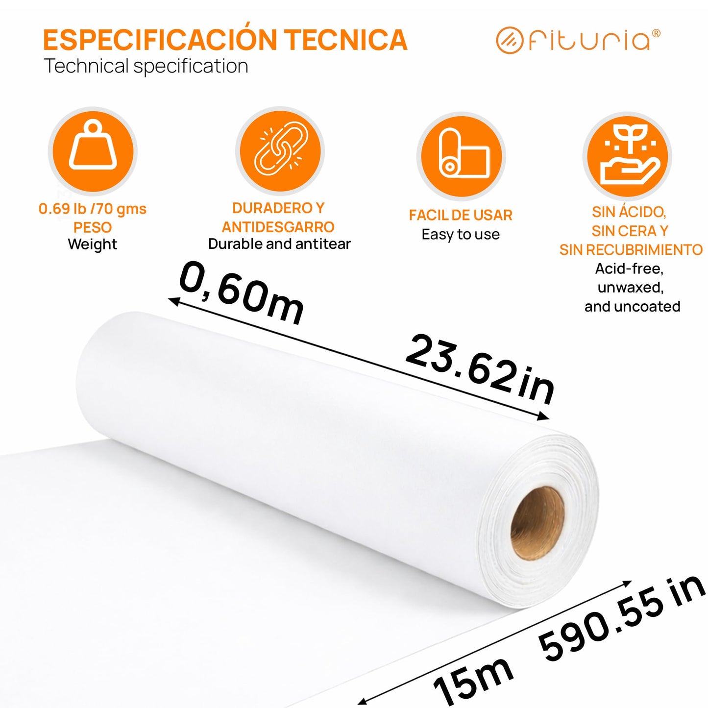 OFITURIA Kraft Paper White - Roll 0.60 × 15 m - 6 Rolls - Packaging Paper and Wrapping Paper - Craft Paper for DIY, Decoration and Sewing Patterns - Tear-Resistant and Easy to Cut - COM620-parent2