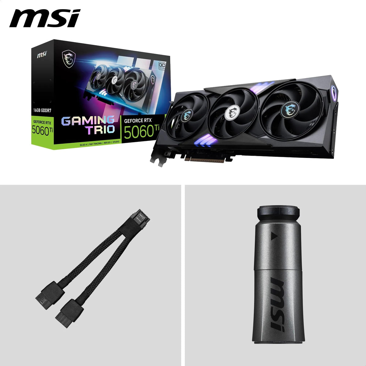 MSI GeForce RTX 5060 Ti 16G Gaming Trio OC - 16GB GDDR7 (28Gbps/128-bit), PCIe 5, Boost: 2647 MHz, HDMI 2.1b, DisplayPort 2.1b - V535-001R