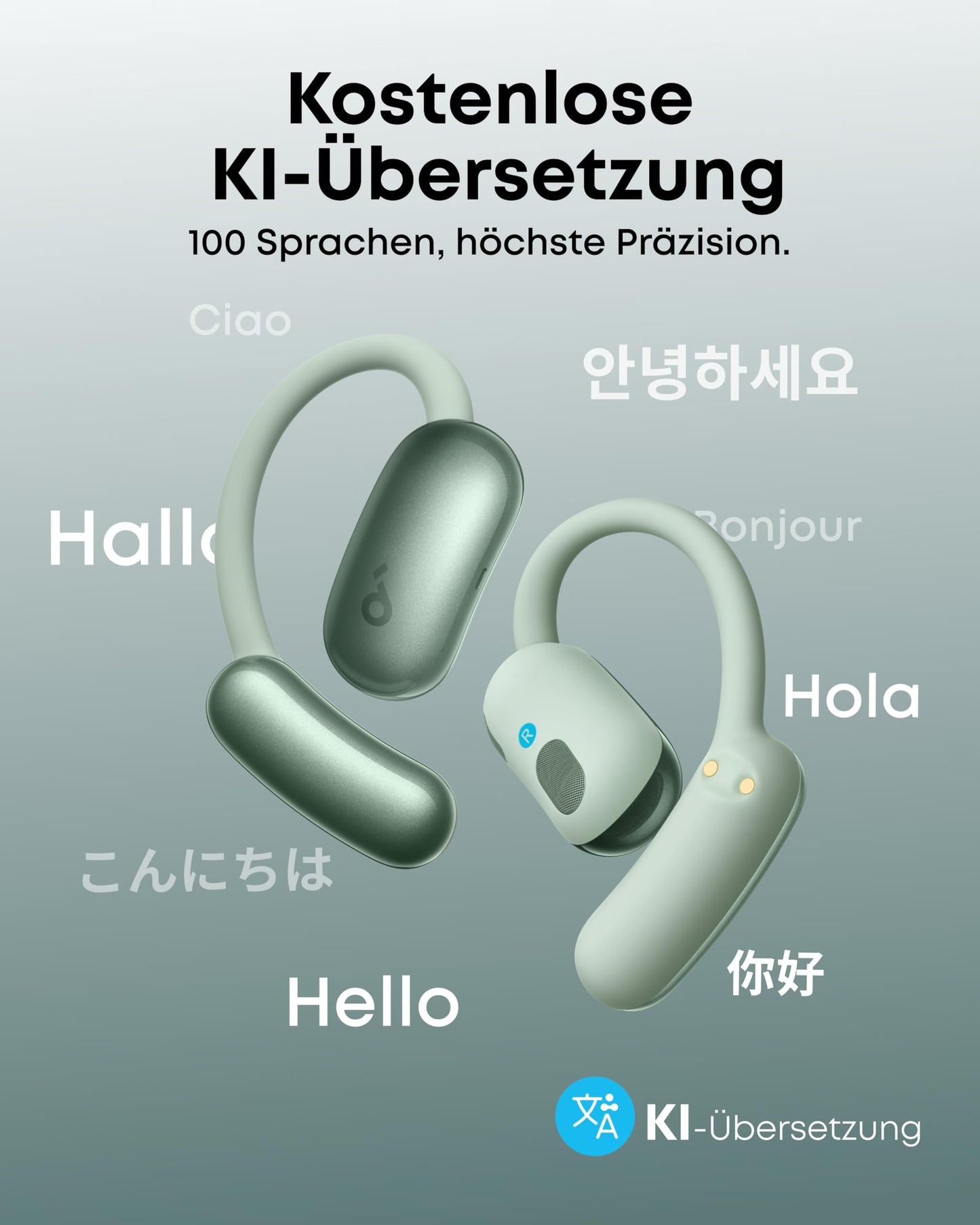 soundcore AeroFit 2 AI Assistant by Anker, open-ear headphones, pressure-free fit, twice as powerful bass, real-time translation, Hi-Res, 35 hours playback time, IP55 - A3874