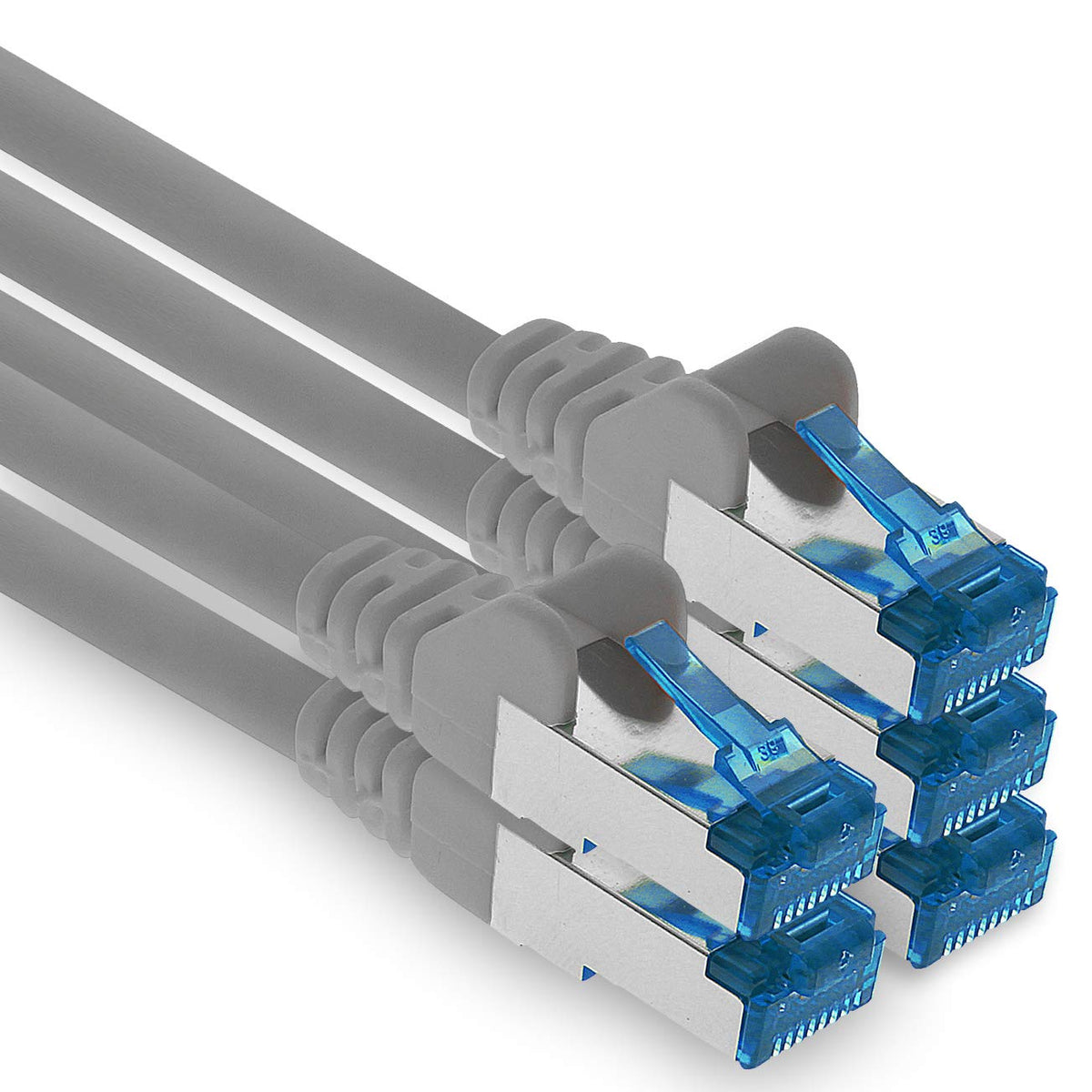 1aTTack.de Patch Cable – 5X 7.5m Ethernet, Network, LAN Cable CAT6a (for Gigabit Networks, Routers, Switches, Modems with RJ45 Input – gray) - 4251073691299
