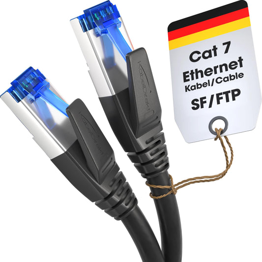 KabelDirekt - Cat 7 network cable, break-proof - 20m - 10 Gigabit LAN cable & Ethernet cable, available in 0.25-30m (patch cable for high-speed networks, PC, switch/router/modem, RJ45, black) - 1197