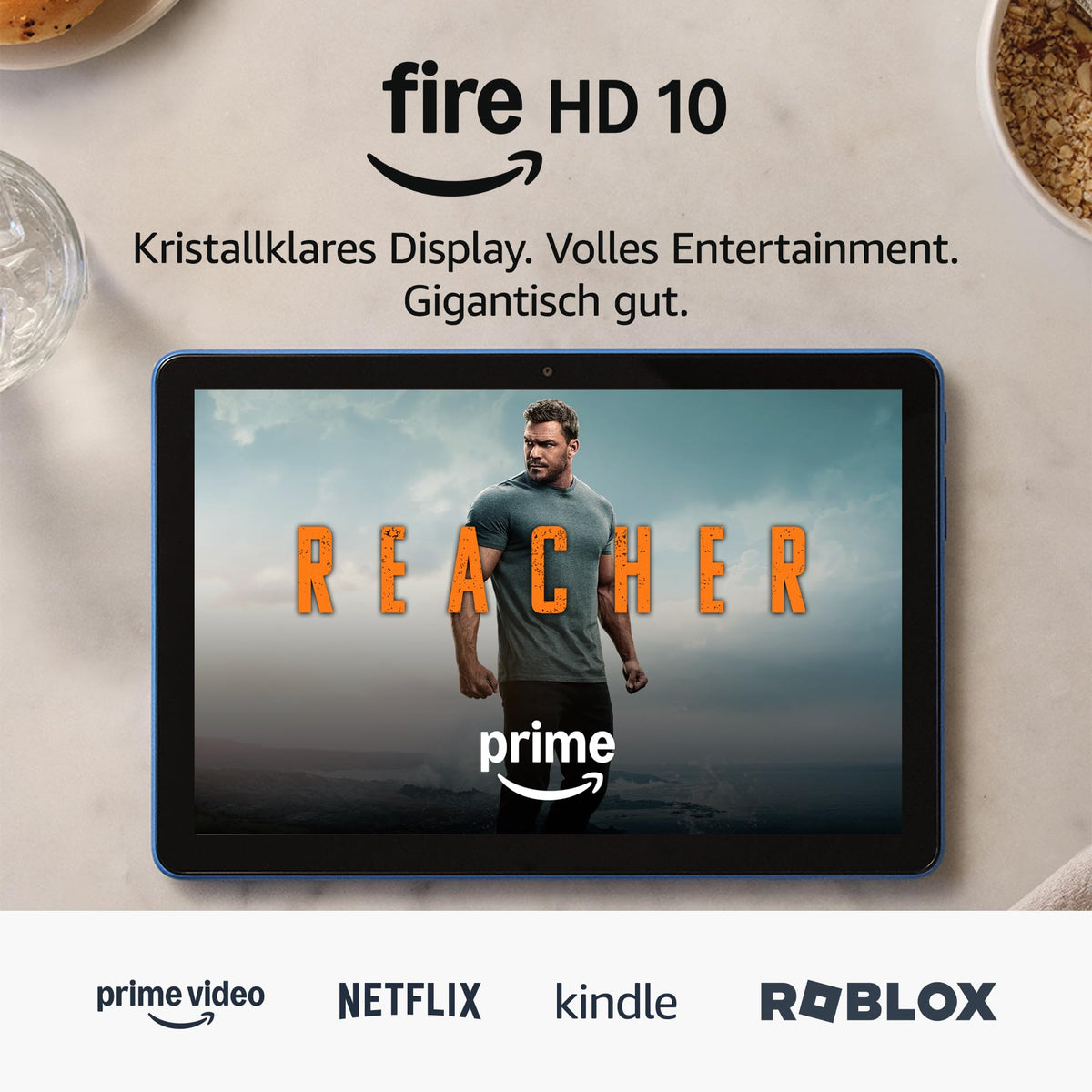 Fire HD 10-Tablet 2023 (Cea mai recentă generație), optimizat pentru relaxare, display Full HD strălucitor de 10,1 inch, procesor Octa-Core, 3 GB RAM, autonomie de până la 13 ore, 32 GB, albastru, cu reclame - TG425K