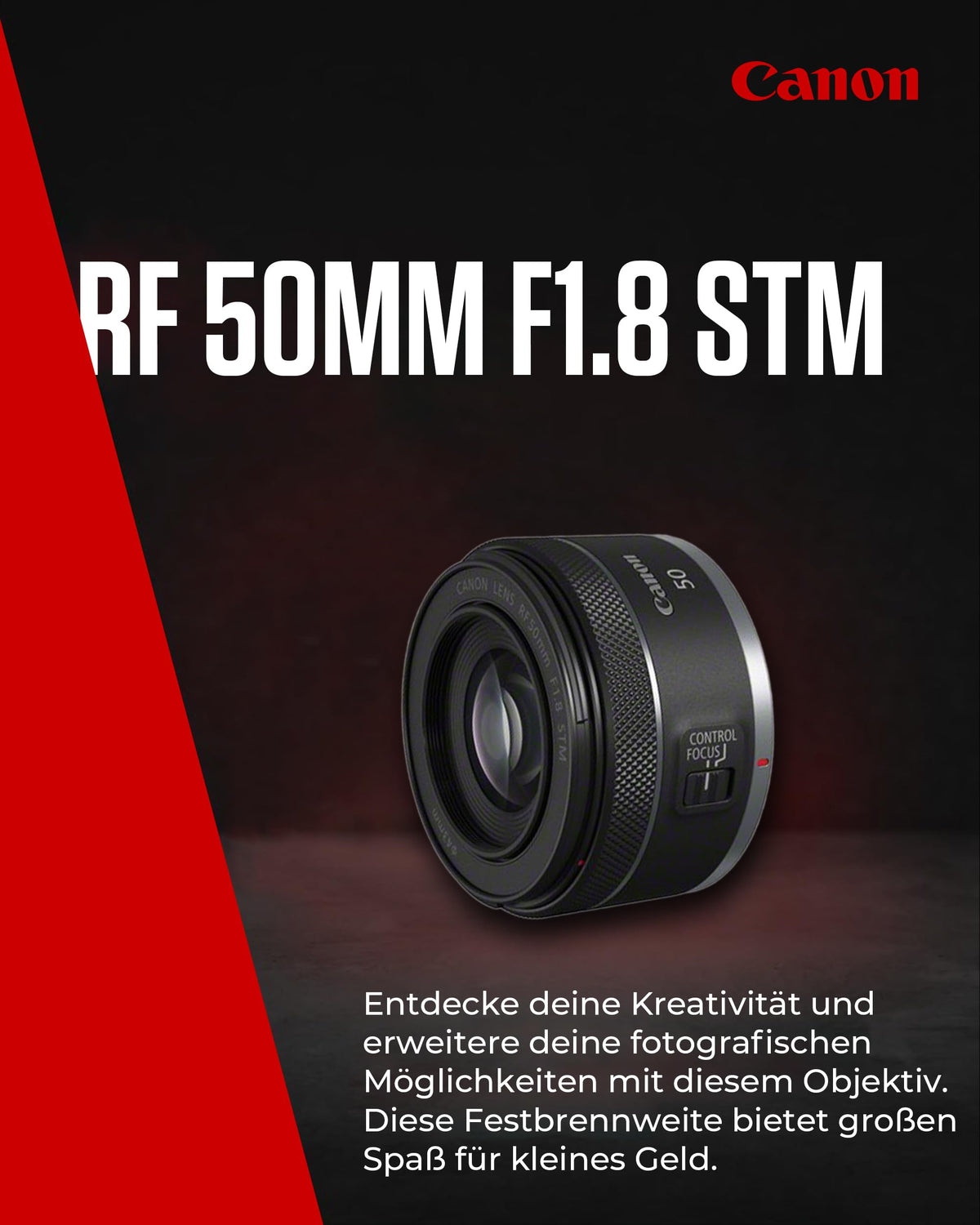 Canon RF 50 mm F1.8 STM Lens, Compact and Lightweight, High Aperture of 1:1.8, Compatible with All Canon EOS R Series Cameras, Black - 4515C005