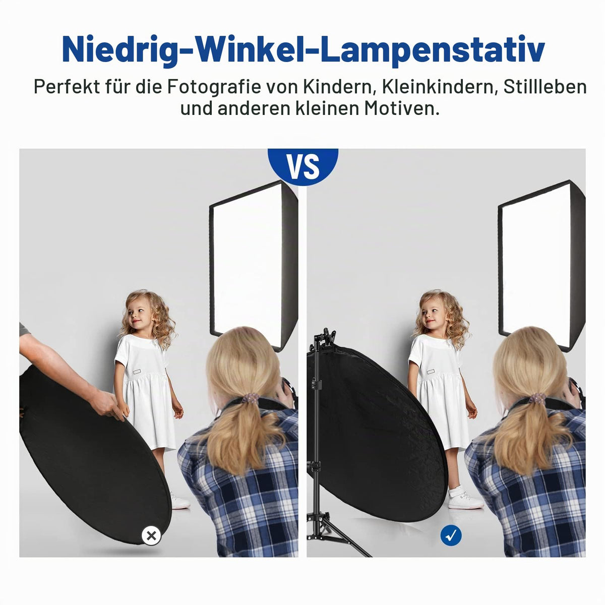 NEEWER 110cm light reflector set, 5 in 1 foldable round reflector (translucent/silver/gold/white/black) with clamp, mounting adapter and 53-110cm stand, for low angle children's photography - 10101016
