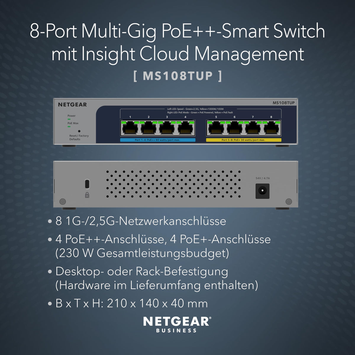 NETGEAR (MS108TUP) 8PT POE++ MULTIGIG SMART SWCH - MS108TUP-100EUS
