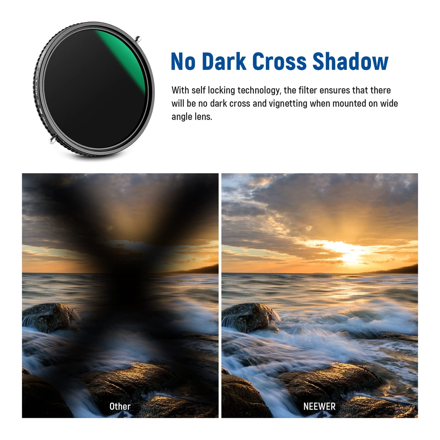 NEEWER 2 in 1 58mm Variable ND Filter ND2-ND32&CPL (Circular Polarizing Filter) No X Cross Variable Gray Filter HD Optical Glass 30 Layer Nano Coated Water-Repellent Scratch-Resistant - 10101732