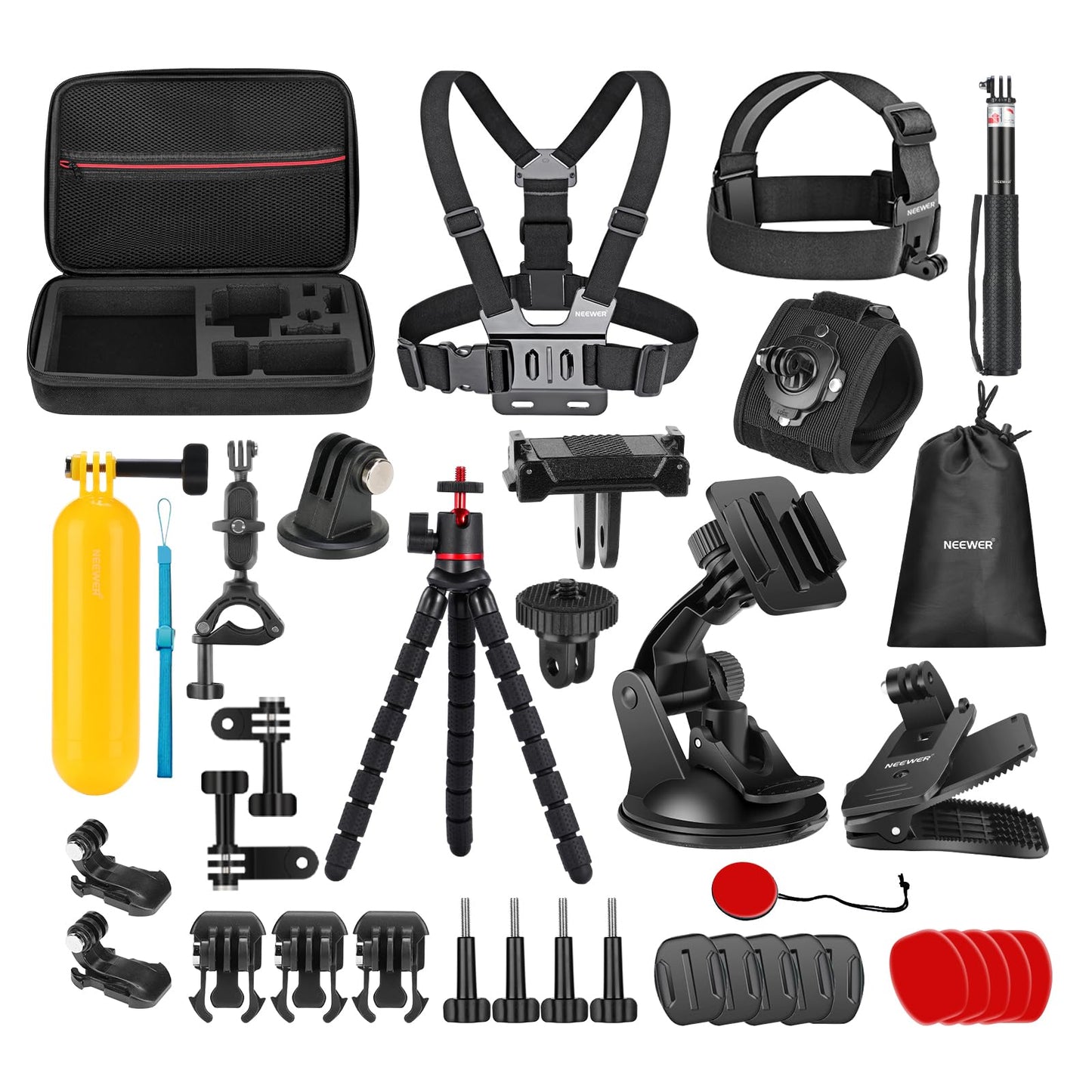 NEEWER 35 in 1 Action Camera Pro Accessory Set Compatible with DJI Osmo Action 5 Pro 4 3 GoPro, Quick Release Adapter Mount for Diving Hiking Motorcycling Mountain Biking Ski Surfing Vlog, GP-51 - 10105301
