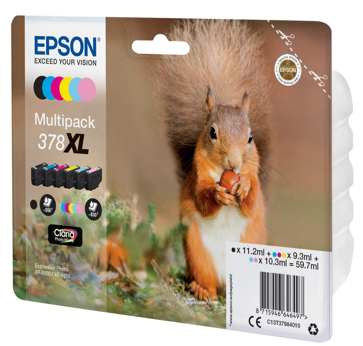 Epson EP64649 Original 378XL Ink Squirrel XP-8500 XP-8600 XP-8605, Amazon Dash Replenishment capable (Multipack, 6-color) - C13T37984010