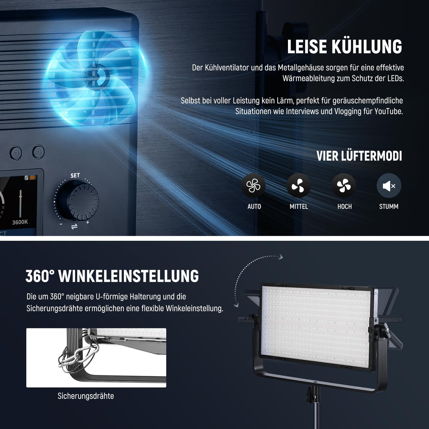 NEEWER LED video light panel, two-tone, 100W, 960 LED 38600Lux@0.5m, 2500K 8500K, CRI96+/TLCI97+, brightness 0-100%, control APP/2.4G/Panel/DMX for photo studio Pro, video scene lighting - AP100B