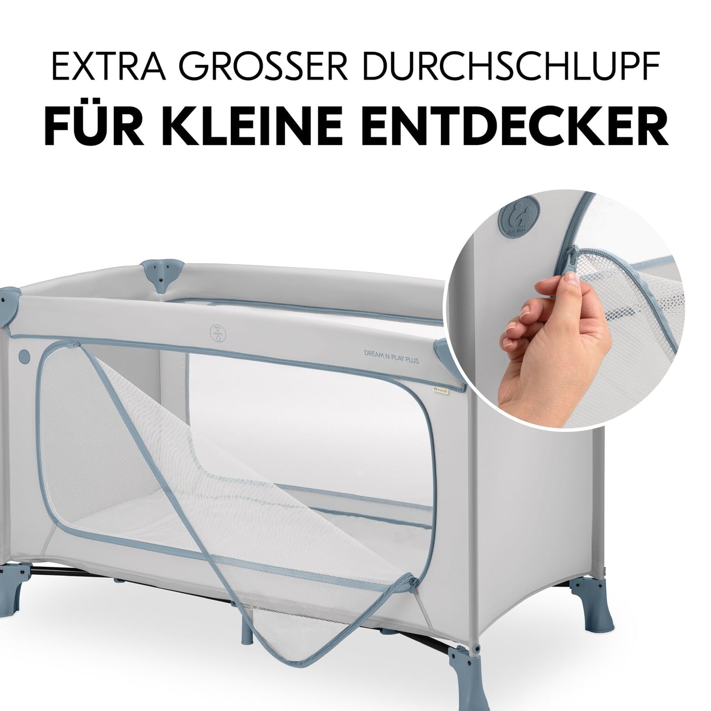 hauck travel cot baby with XL play opening, Dream N Play Plus Dusty Blue - 600986