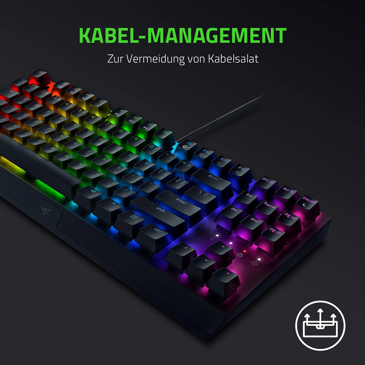 Razer BlackWidow V3 Tenkeyless (Green Switch) - Tastatur mecanică pentru gaming fără bloc numeric (Switch-uri mecanice clicante, compactă, taste complet programabile) QWERTZ DE-Layout | Negru - RZ03-03490400-R3G1