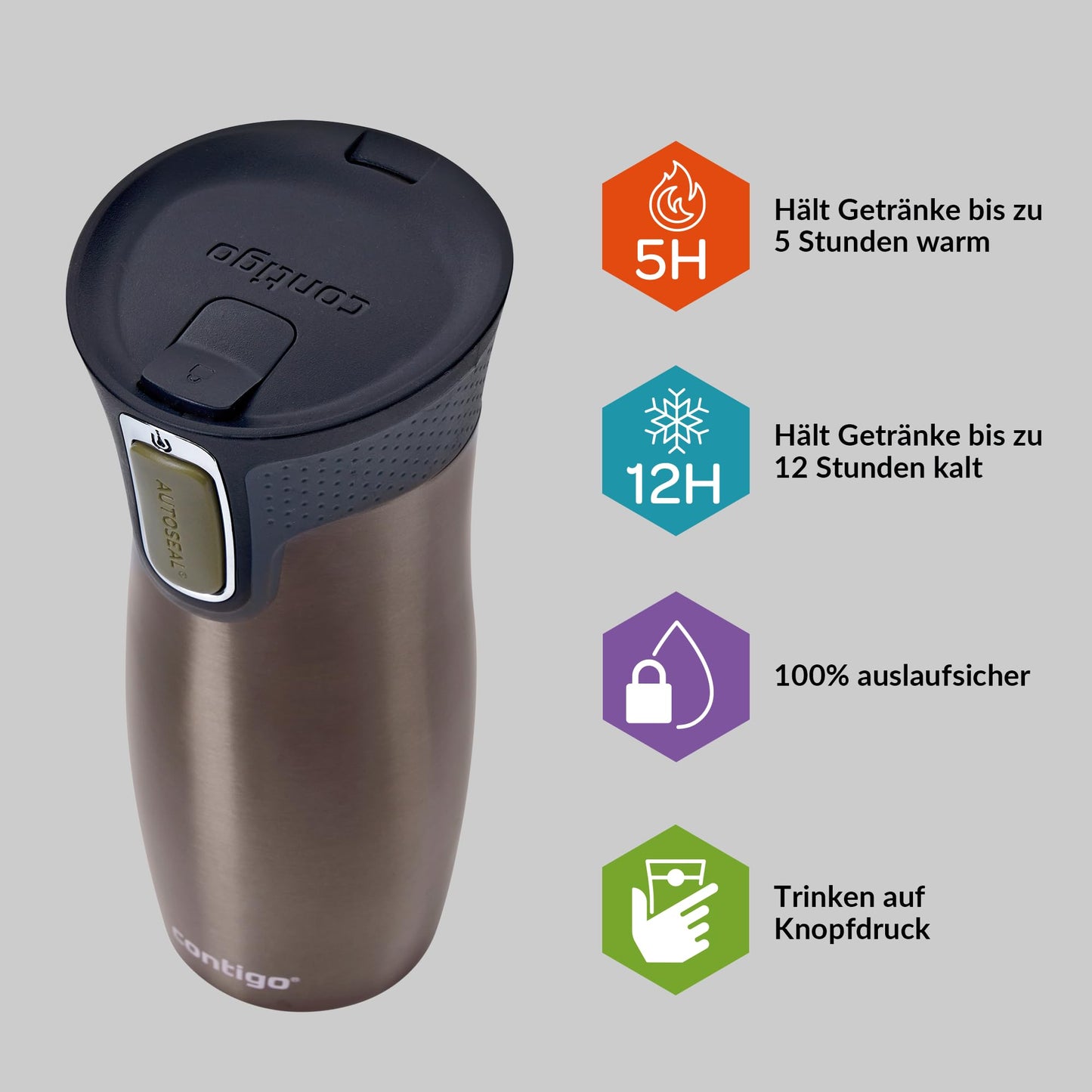Contigo West Loop Autoseal Stainless Steel Thermo Mug | keeps warm for 5 hours | 470ml - 2095796