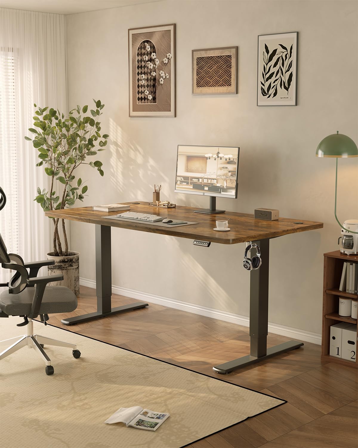 JUMMICO Birou reglabil pe înălțime cu port de încărcare USB, birou electric reglabil pe înălțime 160 x 70 cm, masă pentru stat în picioare, birou pentru stat în picioare, masă de calculator reglabilă, birou pentru stat în picioare, maro - 0403
