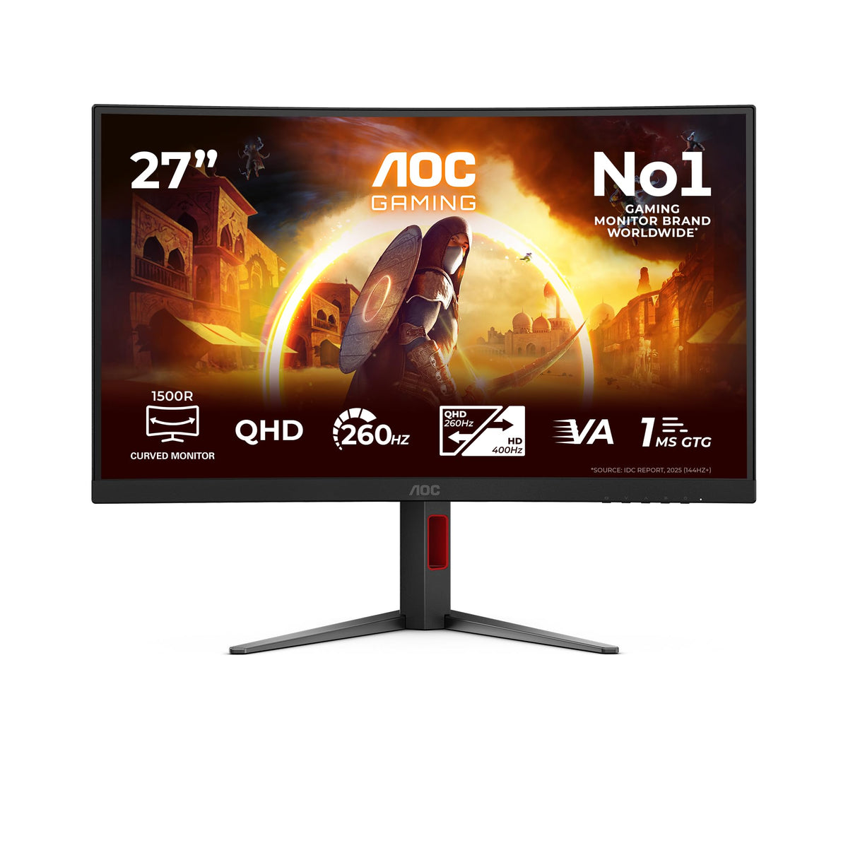 AOC CQ27G4Z2 Monitor Curved de 27 inch, WQHD, 250Hz, Fast VA Panel, 1ms GtG, Adaptive Sync, HDR400, FreeSync Premium, ajustare pe înălțime, (2560x1440 HDMI 2X 2.0 DP 1x 1.4) Negru