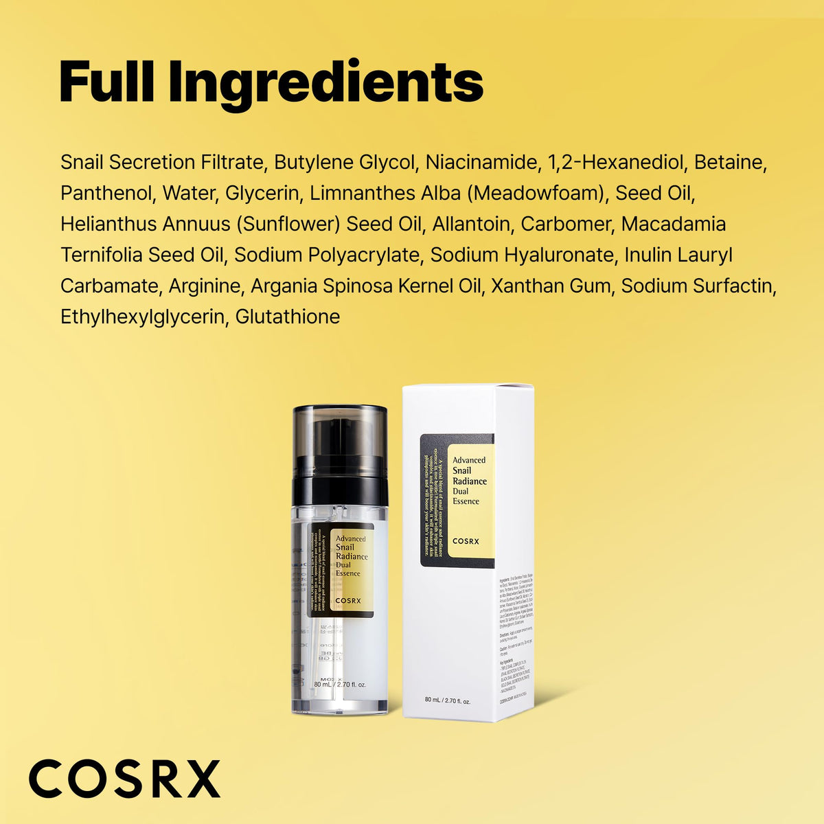 COSRX Niacinamide 5% + Snail Mucin 74% Dual Essence, dark spots & anti-aging face serum for a radiant complexion, hydrating, brightening, Korean skincare, 2.70 fl.oz / 80ml - RLE52053
