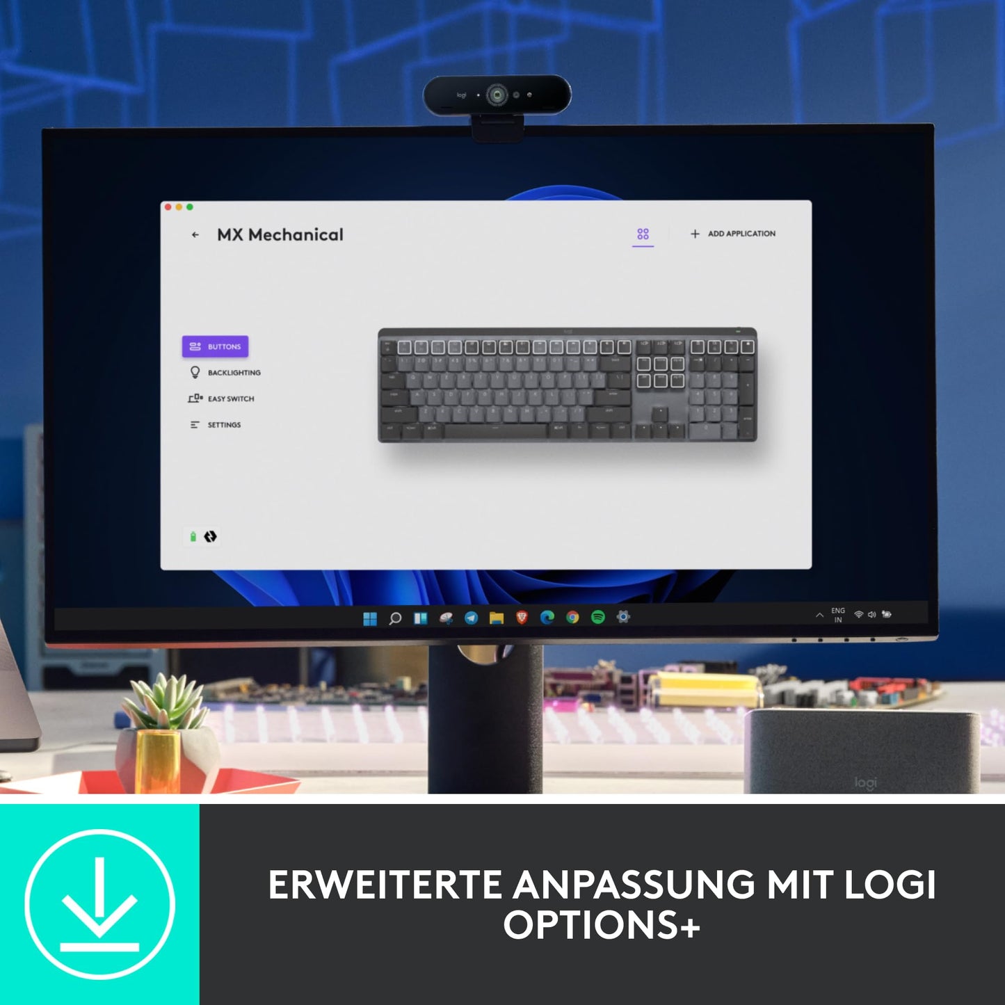 Logitech MX Mechanical Wireless Backlit Performance Keyboard, Tactile Quiet Keys, Backlit, Bluetooth, USB-C, macOS, Windows, Linux, iOS, Android, Metal, German QWERTZ - Gray - 920-010748