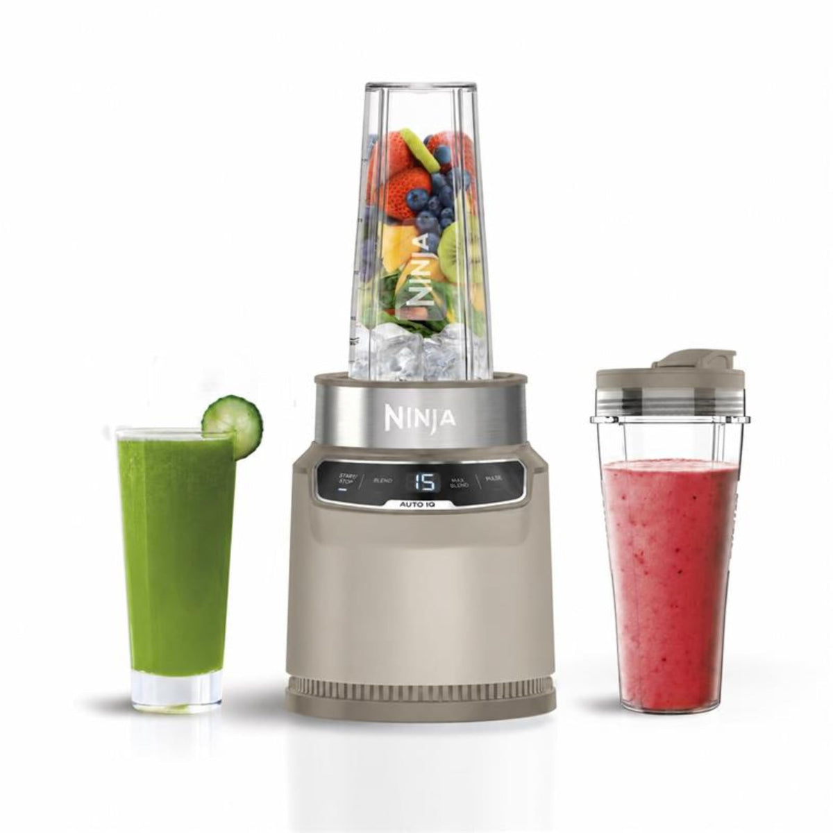 Ninja Personal Blender. Mixer with Auto-iQ technology, 1000W motor, including 1x cup for a single serving with 700ml, Stonegold BN500EUSD1