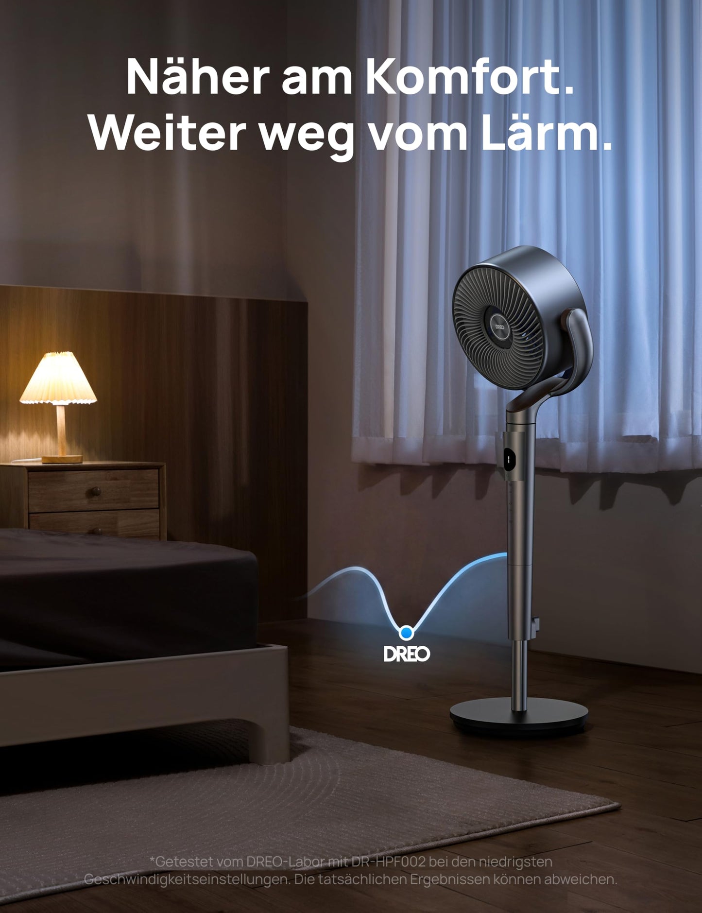 DREO 20dB quiet pedestal fan, 120°+120° omni-directional oscillating fan, 26M wind distance, 1200m³/h air volume Real turbo air circulator fans, 102CM height 3 modes 8-speed - DR-HPF002