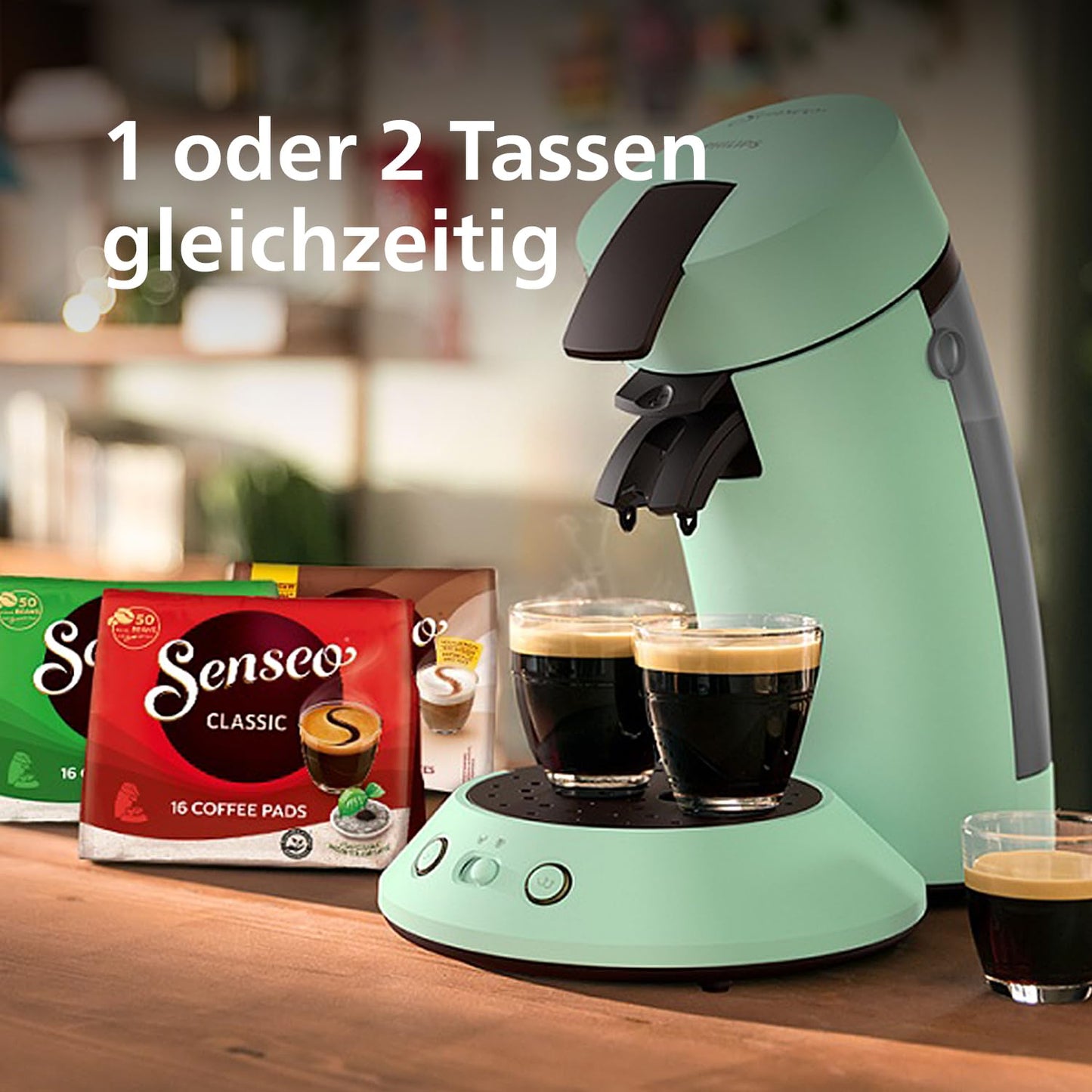 Philips Senseo Original Plus coffee pod machine, coffee strength selection, Coffee Boost technology, recycled plastic, desert green (CSA210/80)