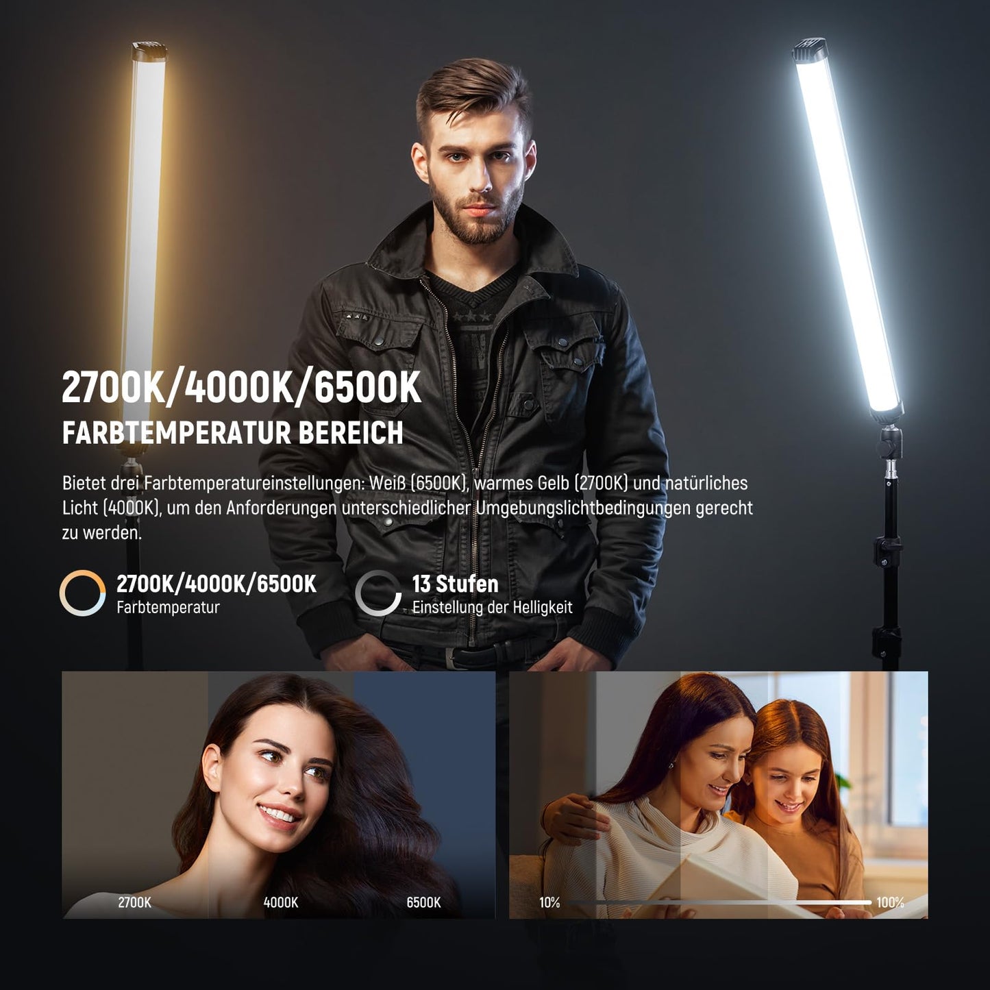 NEEWER Basics 21" Magnetic RGB Light Stick, CRI95 Dimmable 14W LED Handheld Video Light Stick with 51 RGB Modes, 4000mAh Battery for YouTube, TikTok, Recording Studio, Photography, Streaming, SL50