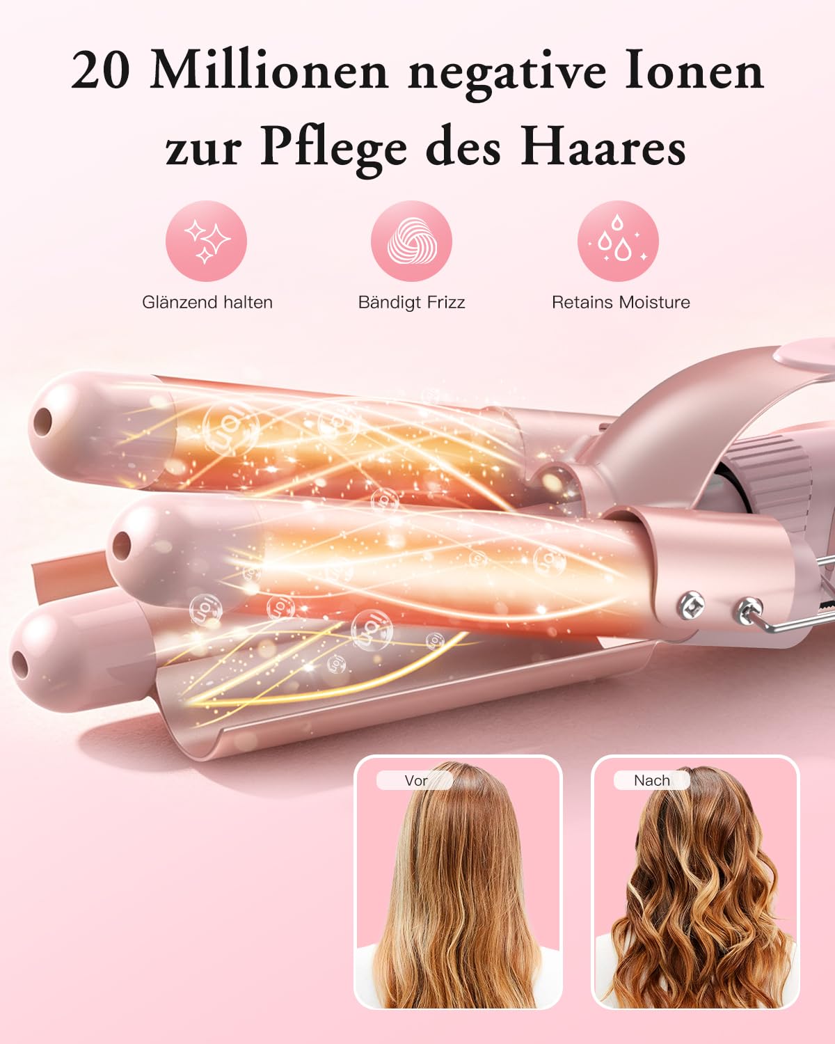 BESTOPE PRO Curling Iron Set 5 in 1 Wave Iron - Curling Irons 3 Barrels for Large No Curls Ceramic Curlers with Various Attachments with Glove and 2 Clips - MD-J18