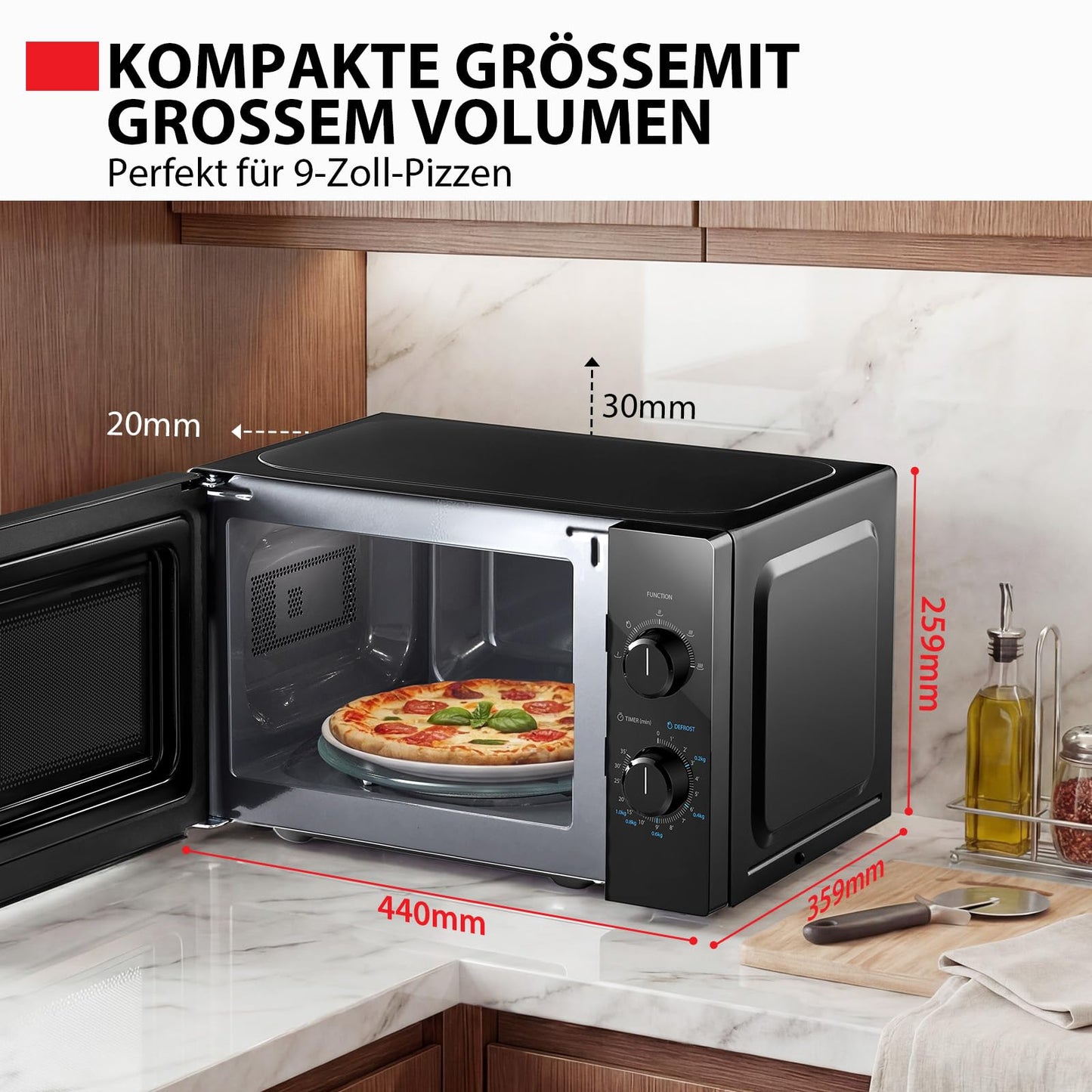 Toshiba MW2-MM20PE(BK) Freestanding microwave/solo microwave/20L/700W/5 power levels with practical defrost function/LED lighting in the interior/black