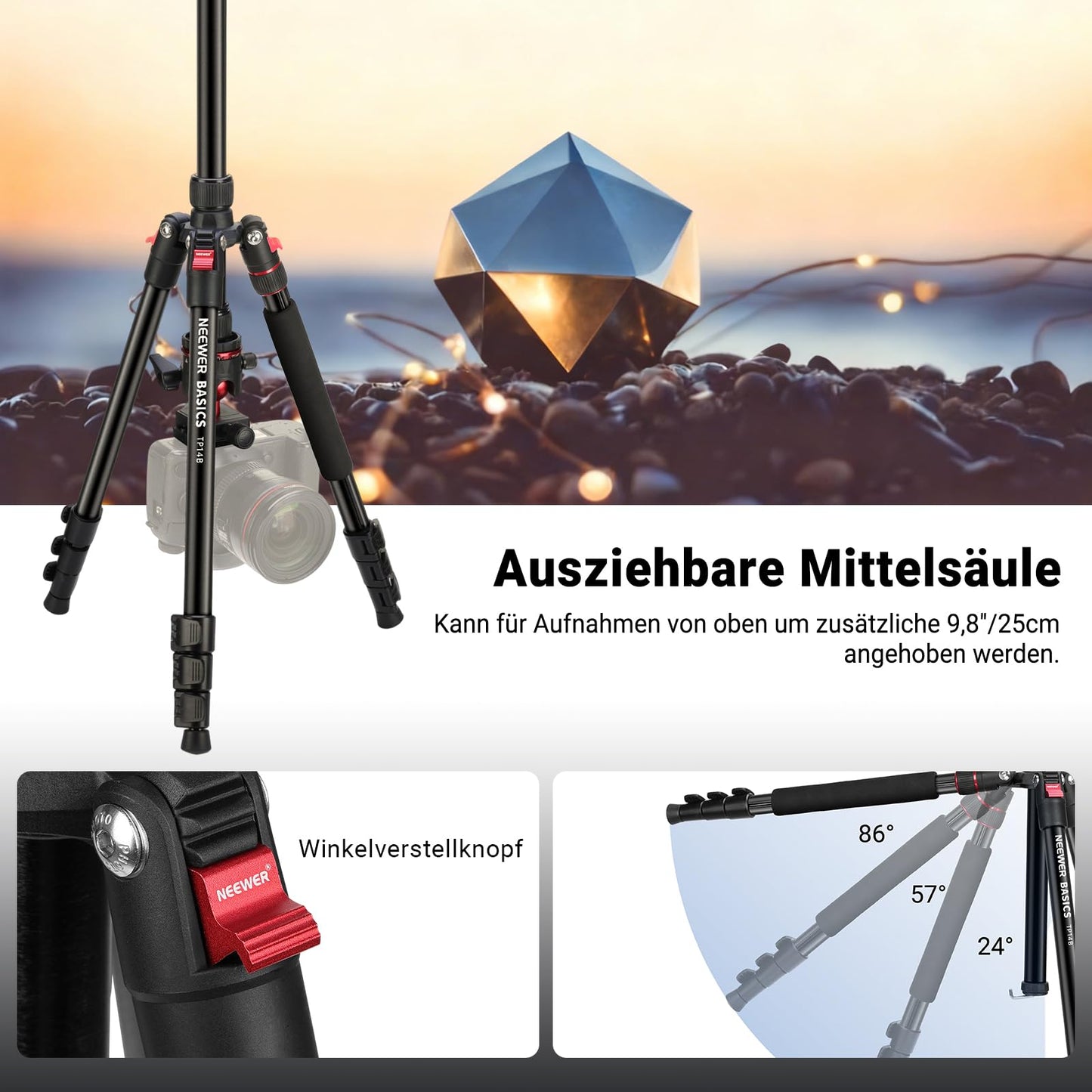 NEEWER Basics 72" / 182cm Travel Tripod Monopod Compact Lightweight Portable Camera Tripod Stand for Shooting, Arca Type Ball Head, Mobile Phone Holder Compatible with iPhone, Max. Load 8kg, TP14B