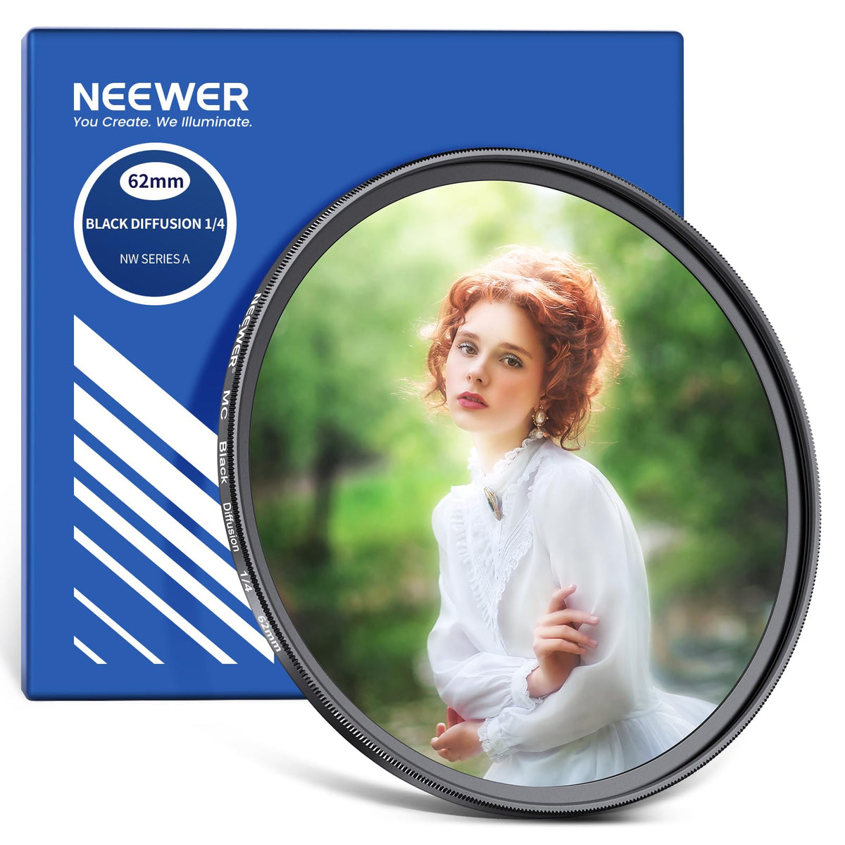NEEWER 62mm Black Diffusion 1/8 filter for a foggy cinema effect, ultra-slim filter made of optical glass with multi nano coating for video vlogs portrait photography - 10105477