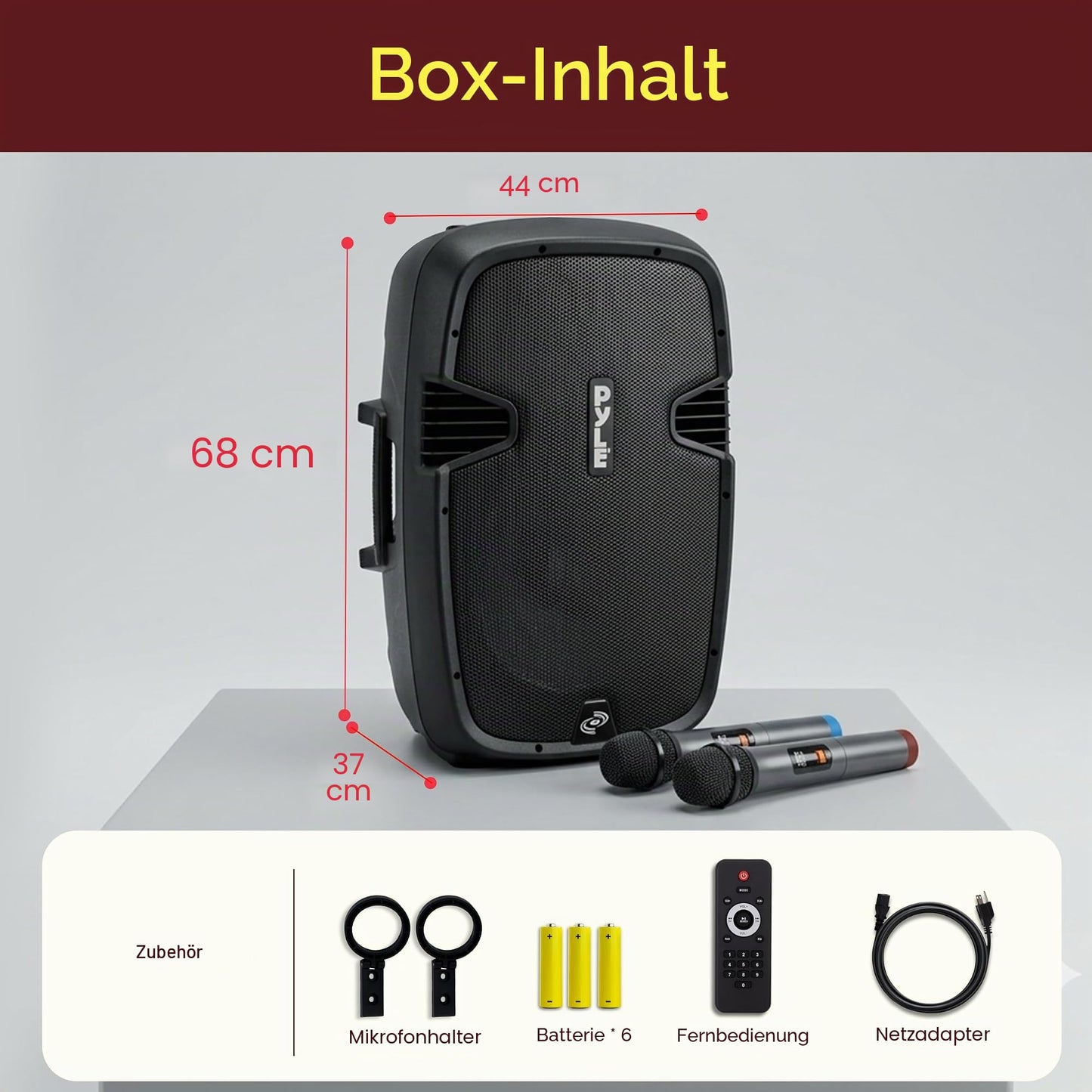 Pyle party box, Bluetooth speaker, large, portable and rollable, music box with 2 microphones and remote control, 1600 watts with built-in rechargeable battery, boom box for indoor and outdoor use - PPHP1599WU