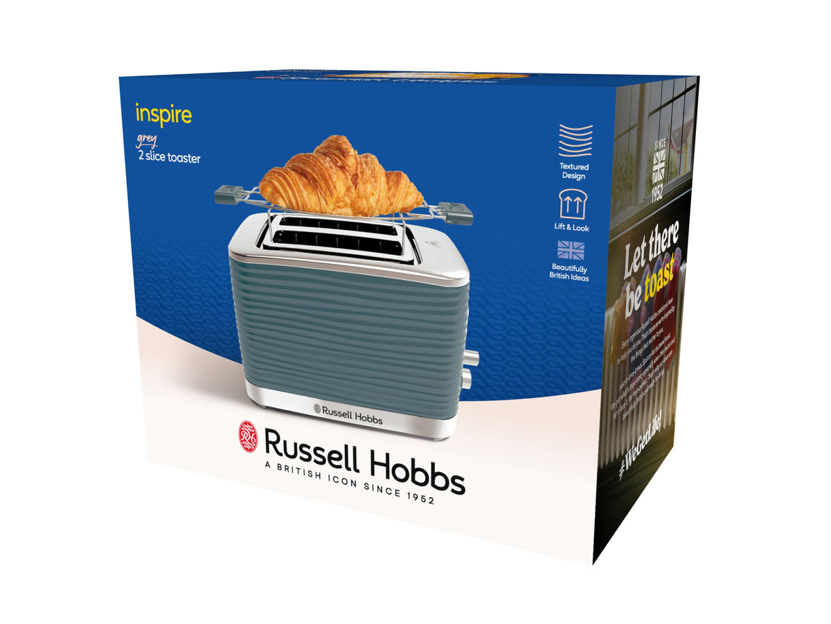 Russell Hobbs Toaster Inspire, Gray, 2-Slice, Glossy Finish - 24373-56
