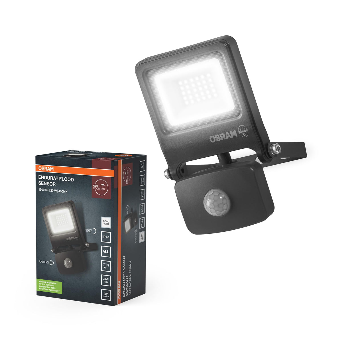 Osram ENDURA Flood Sensor Outdoor Spotlight 20W 4000K Gray IP65 - 4099854659393