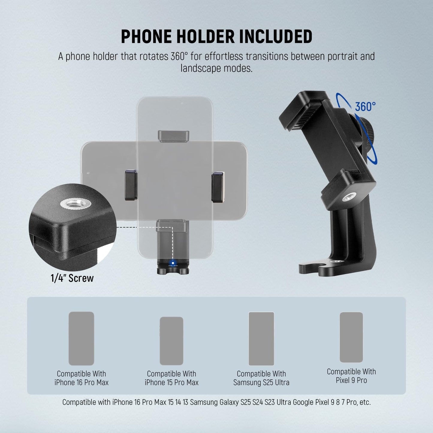 NEEWER Basics Camera Tripod, 71'' Tripod with Mobile Phone Holder, Compatible with iPhone for Video Recording, Professional, Lightweight, Portable Aluminum Travel Tripod with 3-Way Tilt Head, TP55