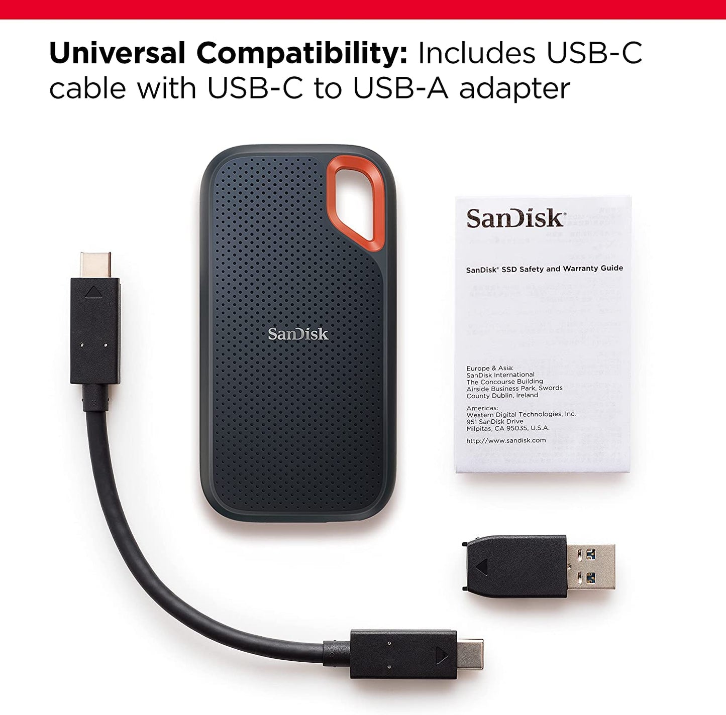 SANDISK Extreme Portable SSD 4TB (portable NVMe SSD, USB-C, up to 1,050 MB/s read/1,000 MB/s write, drop-proof up to 3 m, water and dust resistant) Black - SDSSDE61-4T00-G25