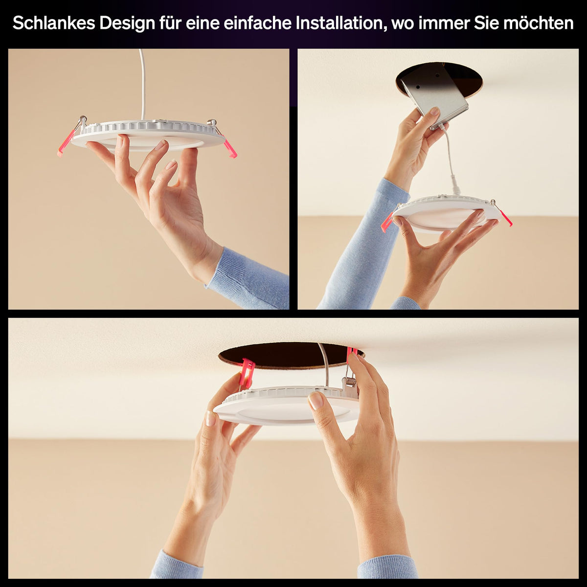 Philips Hue Slim Downlight, spot încastrat cu LED, 1.000 lm, 90 mm, design subțire, lumină de zi cu spectru complet 1.000–20.000 K, dimabil continuu, culoare precisă, iluminat inteligent, alb, pachet de 3 buc. - 929004291201