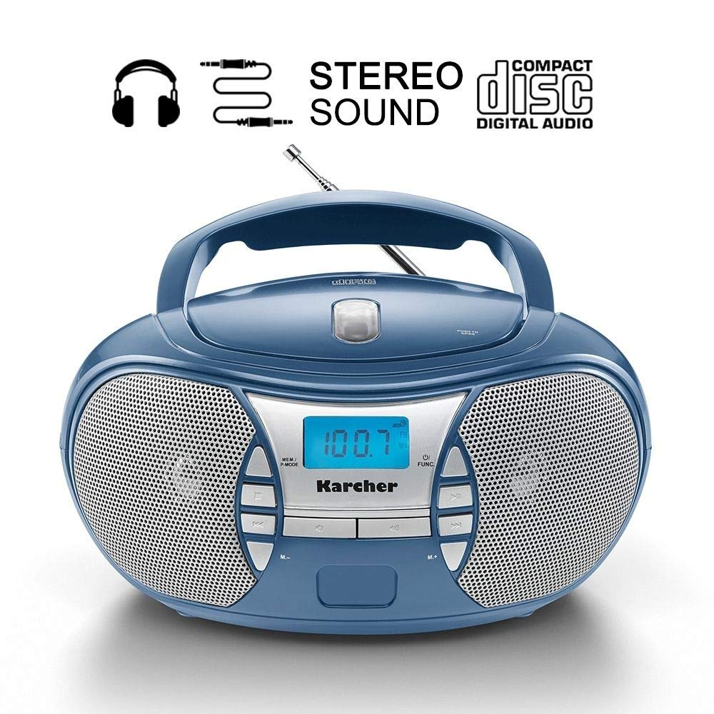 Karcher RR 5025-C radio CD portabil (CD-Player, Boomboxen, radio FM, funcționare cu baterii/rețea, AUX-In) albastru