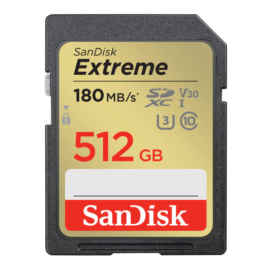 SanDisk Extreme SDXC UHS-I Memory Card 512GB (V30, 180MB/s Transfer, U3, 4K UHD Videos, SanDisk QuickFlow Technology, Waterproof, Shockproof, Temperature Resistant) - SDSDXVV-512G-GNCIN
