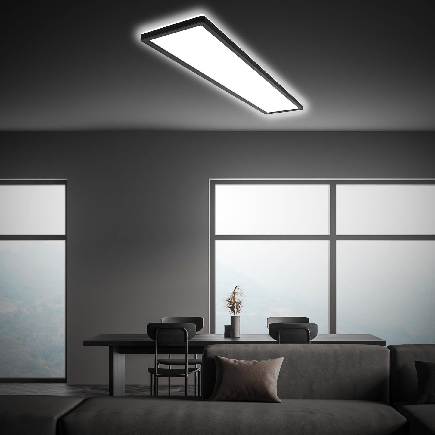 BRILONER - LED ceiling lamp 98cm with indirect light, 3cm flat, 36W 4800lm, neutral white light, lamp, ceiling light, living room lamp, LED panel, kitchen lamp, ceiling lighting, 98x20cm, black - 7519415