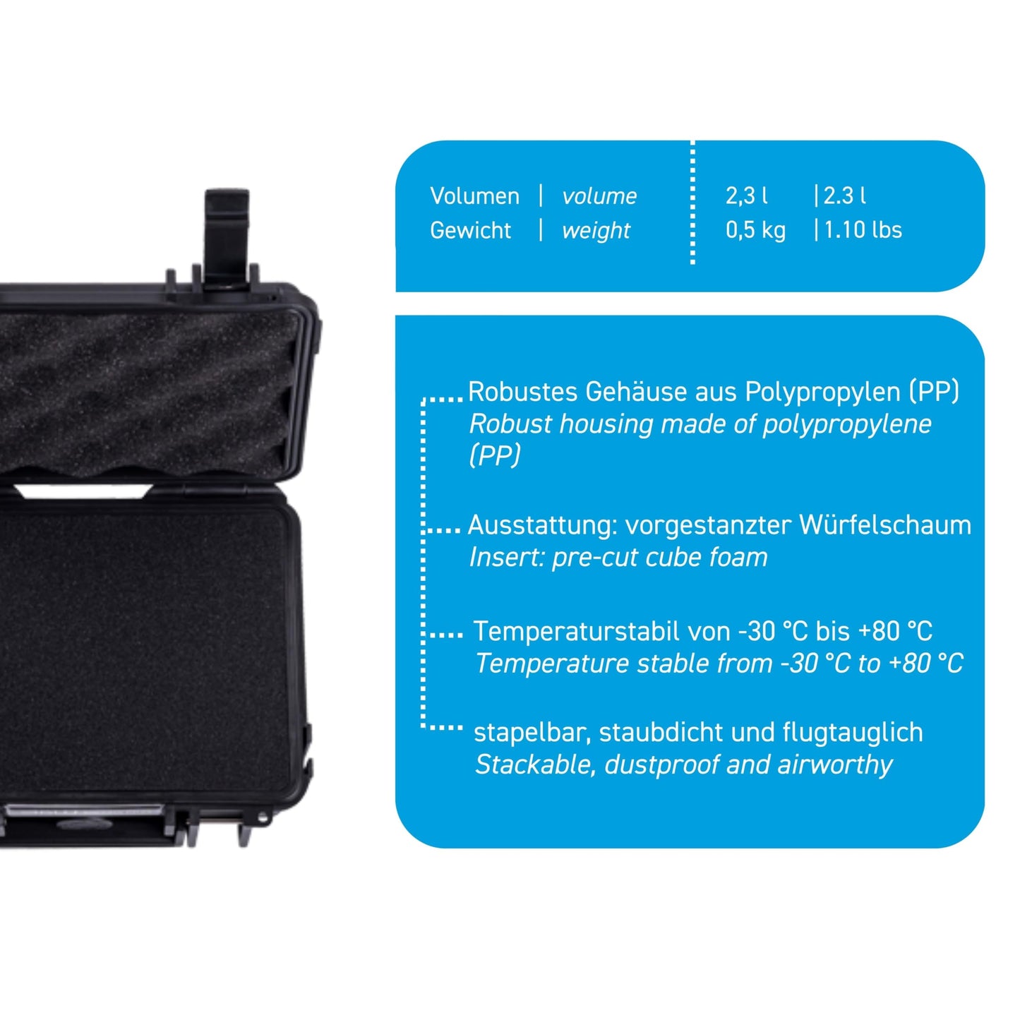 B&W International protective case 500 (PP.23) black with cube foam - 500/B/SI