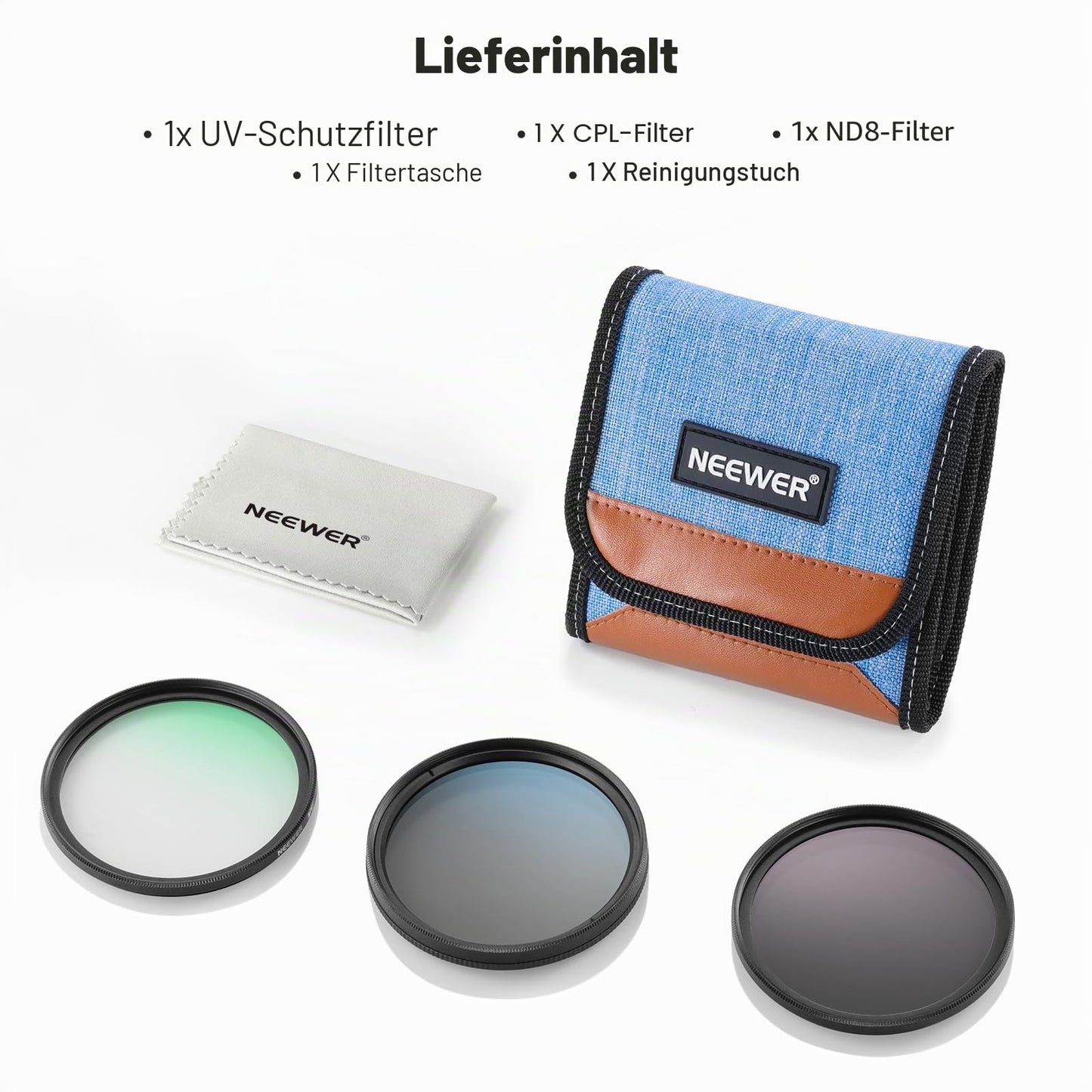 NEEWER 77mm UV/CPL/ND lens filter set, UV protection + circular polarizing filter + gray filter (ND8) camera lens filter set with multi-coated optical glass, slim frame and storage box - 10106147