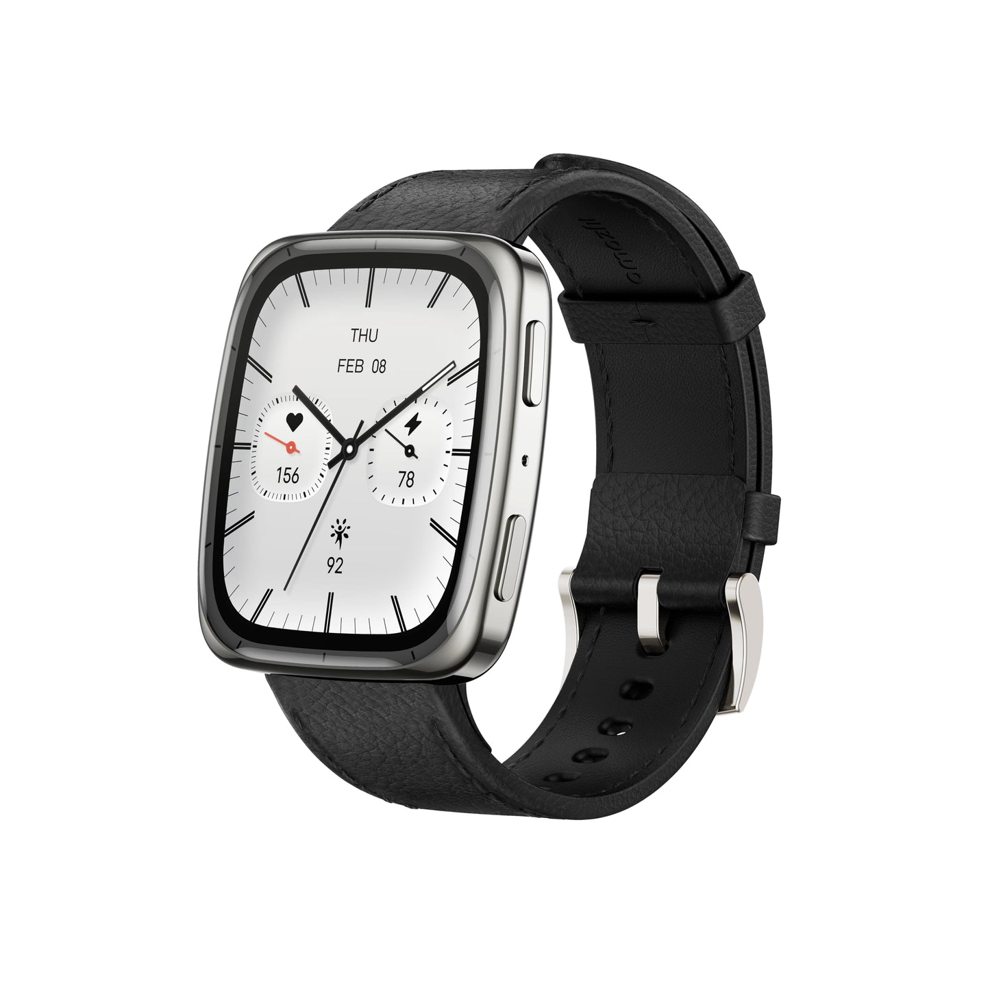 Amazfit Active 2 Smartwatch 43mm 1.75" AMOLED display, offline maps with GPS, 10 days battery, 160+ sports modes, waterproof, heart rate & sleep tracker for Android & iPhone, black leather strap