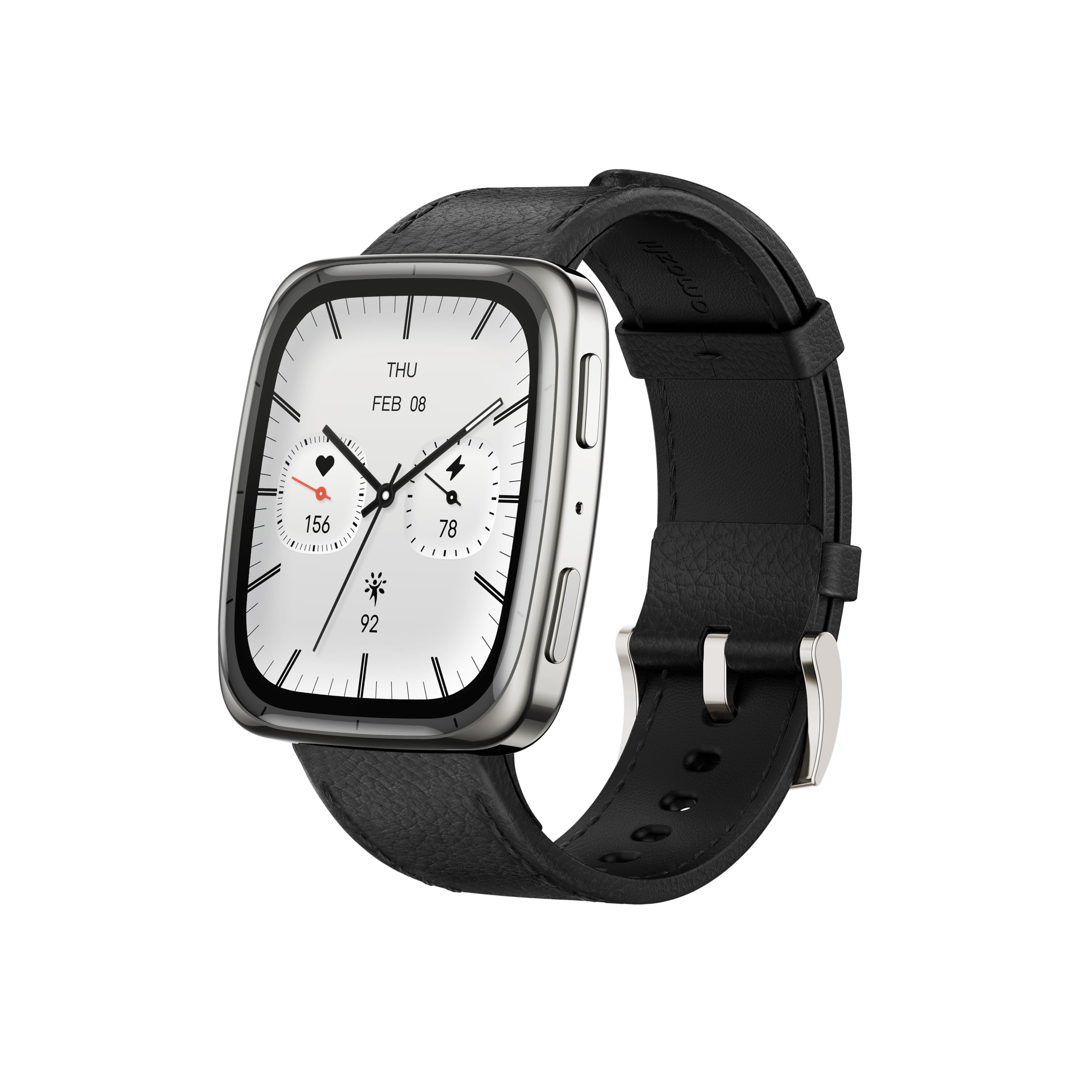 Amazfit Active 2 Smartwatch 43mm 1.75" AMOLED display, offline maps with GPS, 10 days battery, 160+ sports modes, waterproof, heart rate & sleep tracker for Android & iPhone, black leather strap