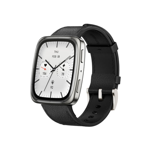 Amazfit Active 2 Smartwatch 43mm 1.75" AMOLED display, offline maps with GPS, 10 days battery, 160+ sports modes, waterproof, heart rate & sleep tracker for Android & iPhone, black leather strap