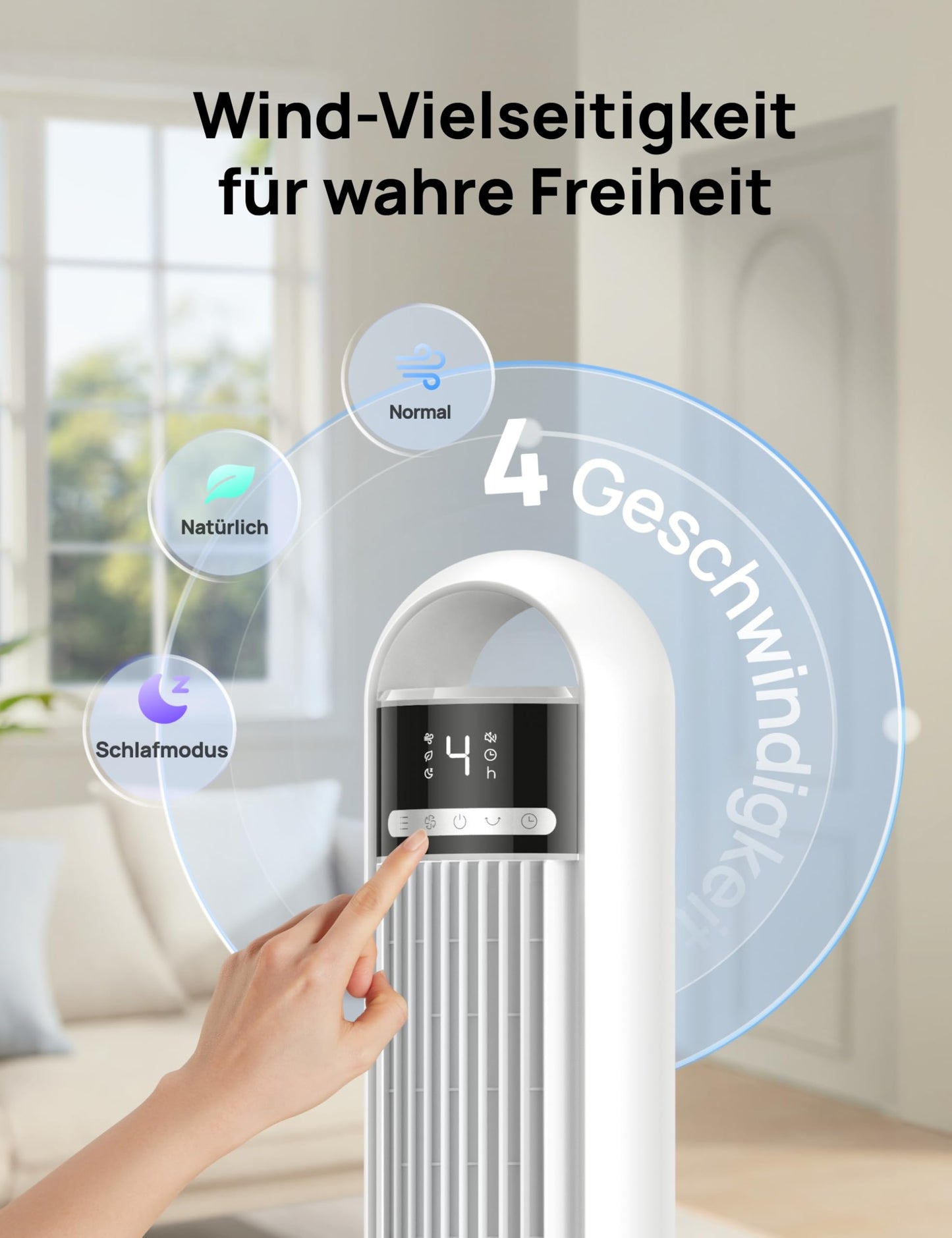 DREO Quiet Tower Fan, Fan with Cooling, Remote Control for Bedroom, Tower Fan with 4 Speeds, 3 Modes, 9.8m Wind Range, 8H Timer, 90° Oscillating for Living Room - DR-HTF017