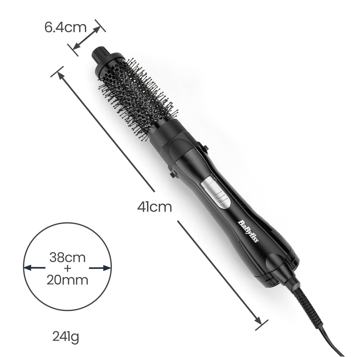 BaByliss Shape & Smooth Hot Air Brush – Powerful 800W Hair Dryer Brush, 30mm & 20mm Attachments, Cool Air Function, Quick Drying & Styling, ideal for short hair, Black, AS82E