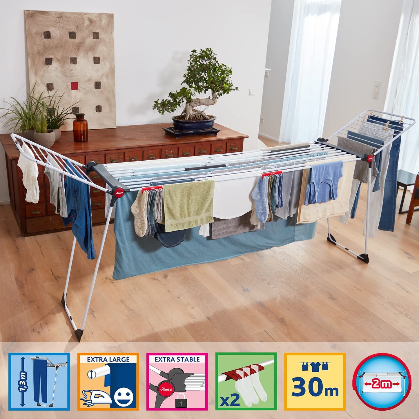 Vileda Infinity Flex Plus clothes airer, extendable, 30m XXL linen - 4023103238602